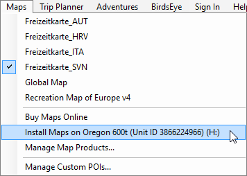 Available maps in Garmin BaseCamp