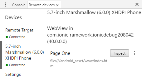 Web view selection in Remote devices tab