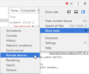 Remote devices menu item in Chrome DevTools