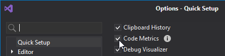 Code metrics display toggle in CodeRush options