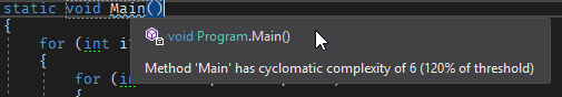 Tooltip with cyclomatic complexity value provided by ReSharper