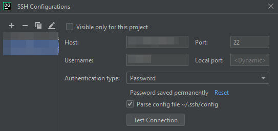 SSH configuration in DataGrip