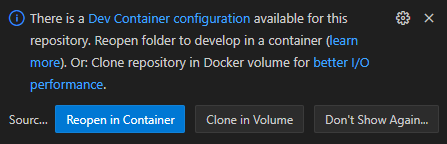 Dev Container notification in VS Code