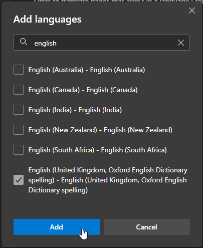 Installing a language in Edge