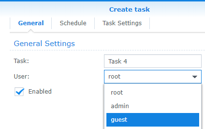 Changing the user for the scheduled task