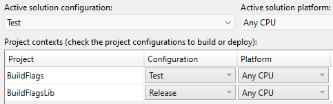 Test solution configuration in Visual Studio 2019