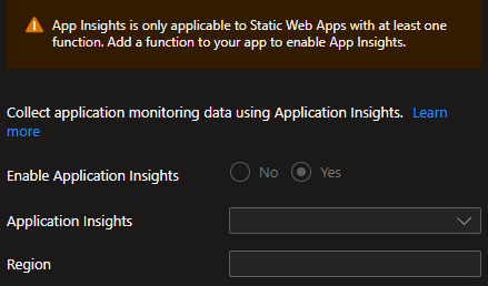 No Application Insights for Azure Static Web Apps without Azure Functions