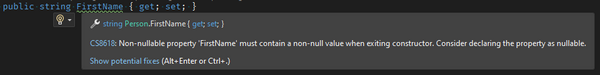 Warning for a non-initialized non-nullable property