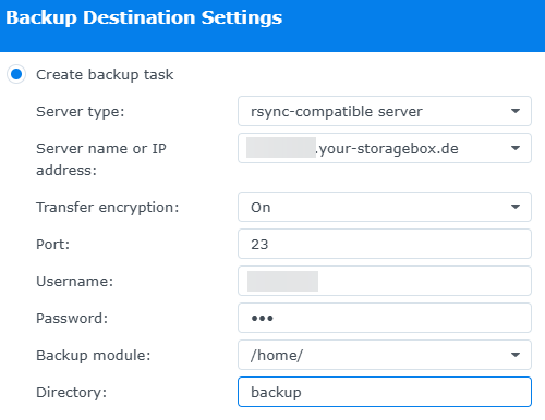 Hetzner Storage Box destination for Hyper Backup task