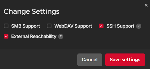 Hetzner Storage Box settings