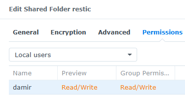 Configure permissions for Synology shared folder