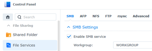 Enable SMB service on Synology