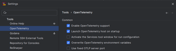 OpenTelemetry plugin settings