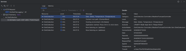 Viewing logs in OpenTelemetry plugin