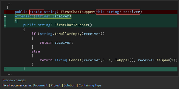 Recommendation for new extension member syntax in Visual Studio 2022