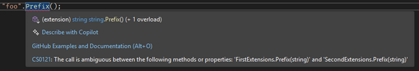 Ambiguous extension members cause a compiler error