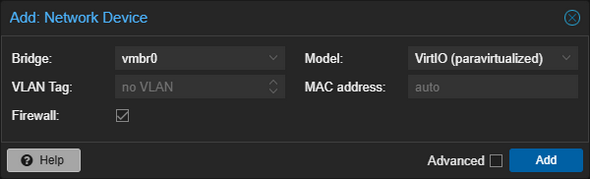 Network device configuration dialog in Proxmox