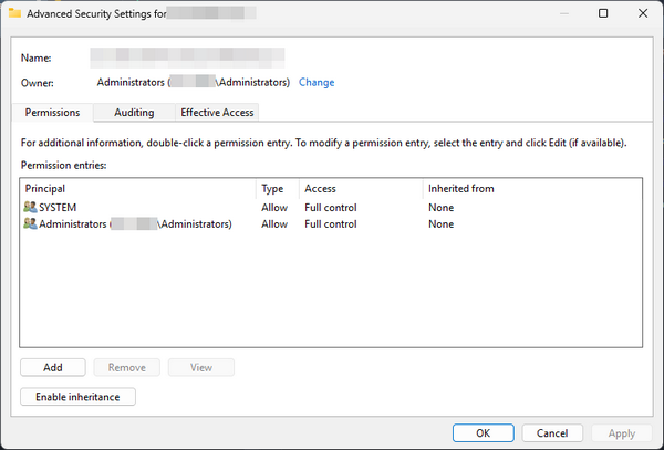 File permissions for the secured file