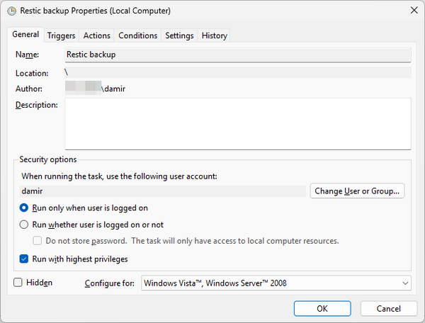 Scheduled task with elevated privileges