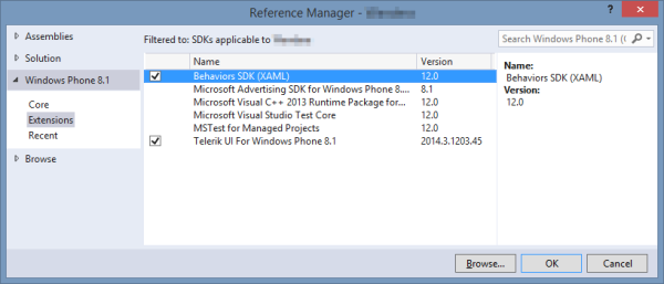 Behaviors SDK (XAML) in Reference Manager