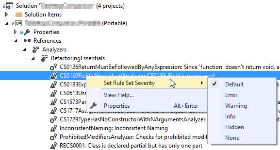 Analyzer installed in VS project