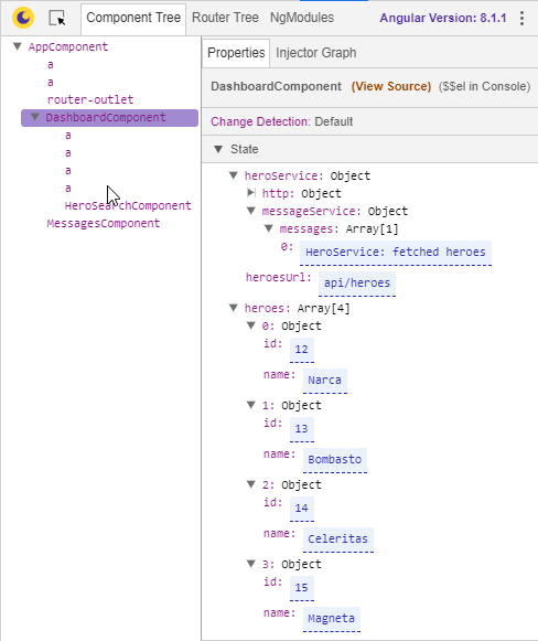 DashboardComponent in Augury