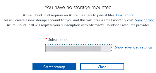 Creating Azure Cloud Shell storage account