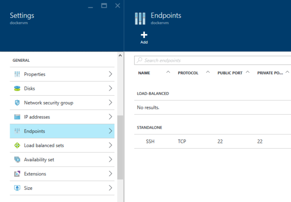 Endpoints configuration in Azure Portal