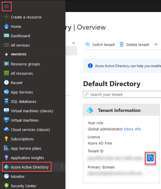 Tenant ID value on the Azure Active Directory Overview page