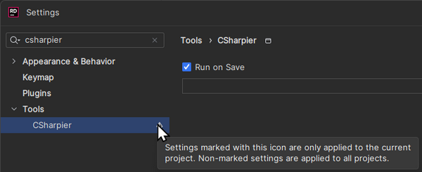 CSharpier settings in JetBrains Rider