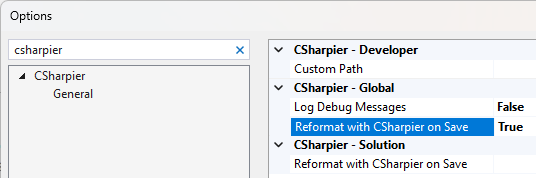 CSharpier settings in Visual Studio 2022