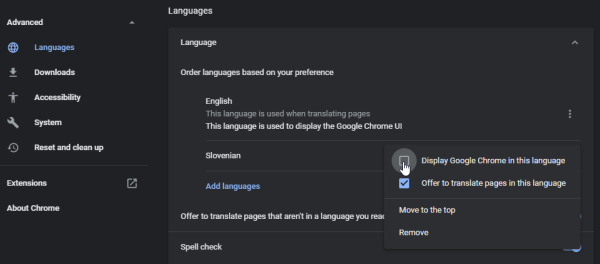 Selecting the user interface language in Chrome