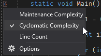 Code metric display and options in CodeRush