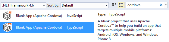 Cordova projects available in Visual Studio