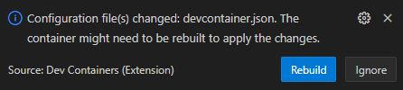 Apply changes to devcontainer.json