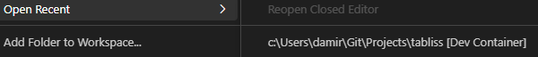 Dev Container in VS Code Recent menu
