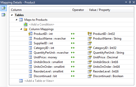 Product Mapping Details Window