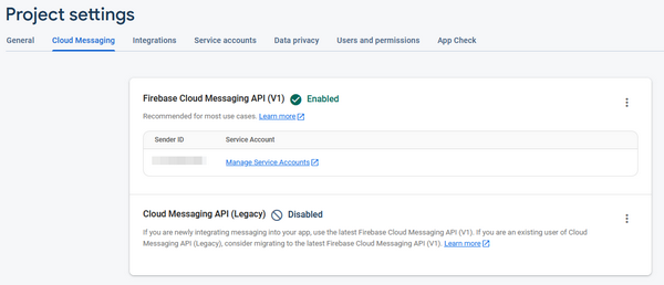 Firebase Cloud Messaging Project setting