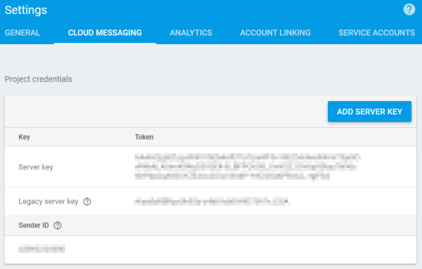 FCM Server Key in Cloud Messaging Settings