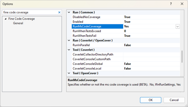Enabling MS Code Coverage in Fine Code Coverage extension