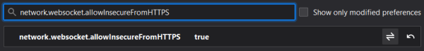 Firefox preference for allowing insecure WebSocket connections