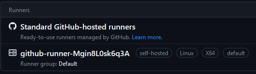 Self-hosted runner in GitHub organization settings