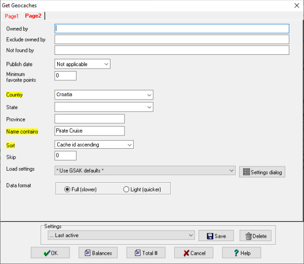 Importing Pirate Cruise geocaches into GSAK