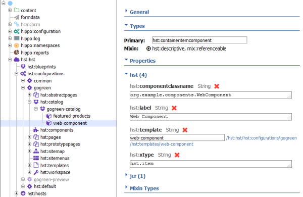 Component catalog entry in the Console