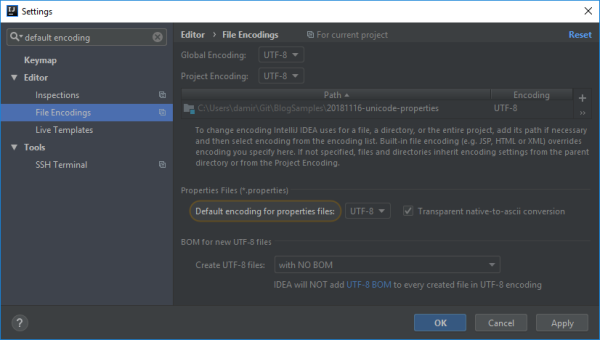 Default encoding for properties files