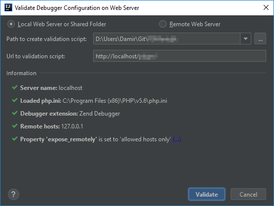 Validate Debugger Configuration on Web Server