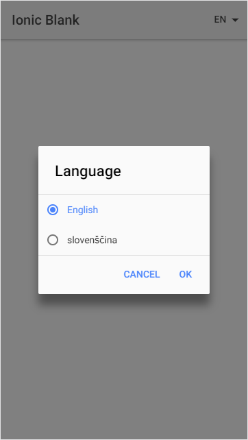 Language selection in a standard alert dialog