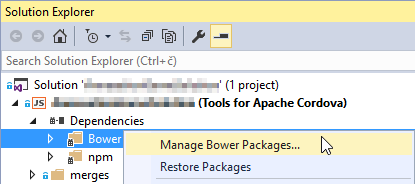 Manage Bower Packages from Solution Explorer context menu