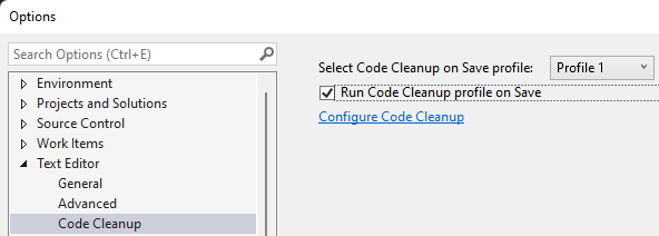 Run Code Cleanup profile on save