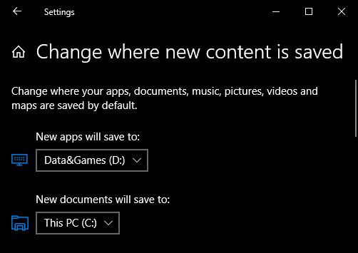 Default drive selection for Microsoft Store applications